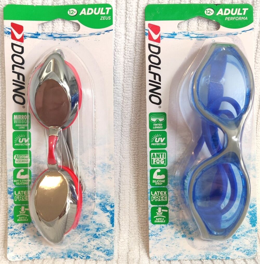 2 Pack Unisex-Adult Swim Goggles Mirrored and Perma Blue Anti-Fog UV Protection